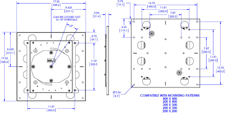 Adaptateur rotatif CHIEF FRA, noir, 17,25" x 17,25"