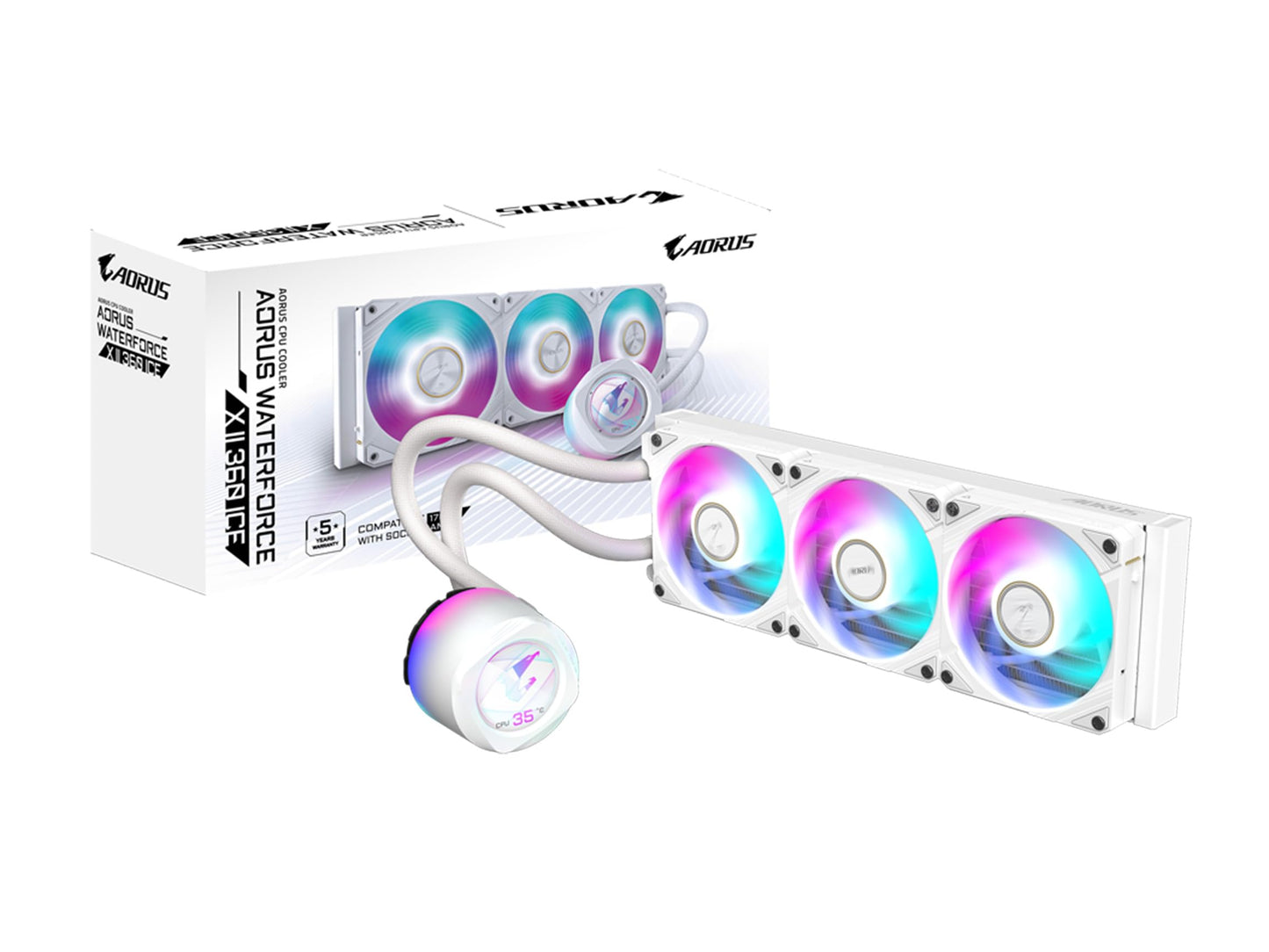 GIGABYTE AORUS WATERFORCE X II 360 ICE Liquid CPU Cooler, White, 360mm