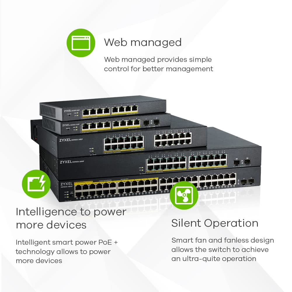 ZYXEL GS1900-8HP Fanless 8-Port GbE PoE+ Web Managed Switch (70W)