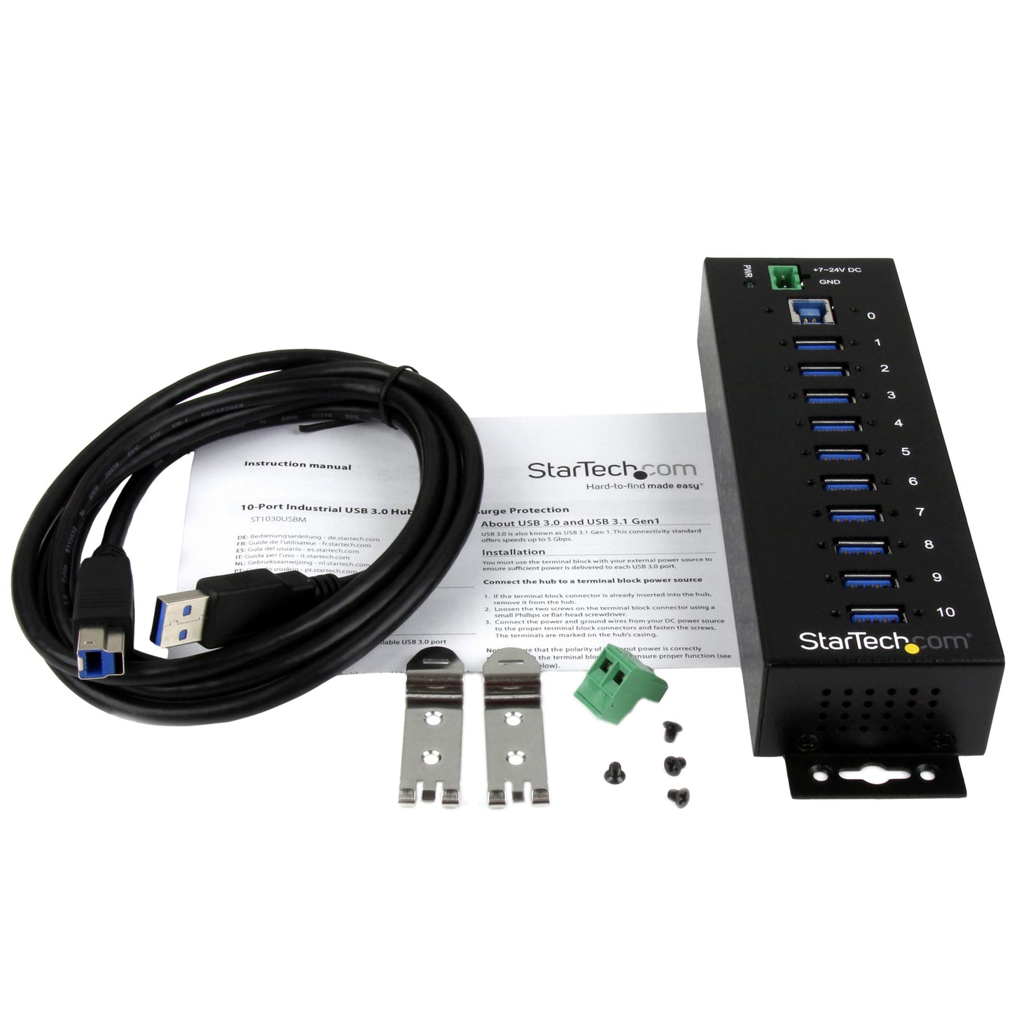 Hub USB 3.0 industriel StarTech, 10 ports, 5 Gbit/s, métal, alimenté