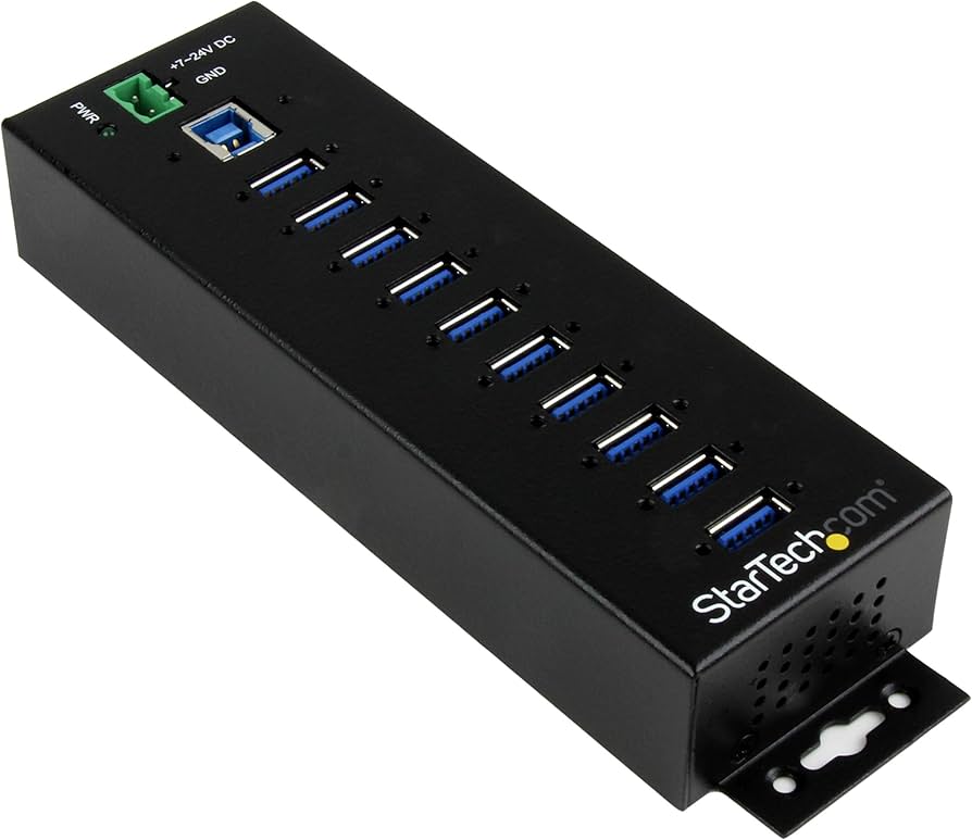 Hub USB 3.0 industriel StarTech, 10 ports, 5 Gbit/s, métal, alimenté