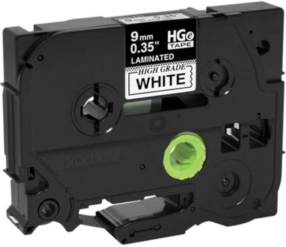 The Brother HGE2215PK features five rolls of high-quality label tape designed for precision labeling. Each roll measures 0.35 inches wide by 26.2 feet long (9mm x 8m) and prints with crisp black ink on a white background—ideal for industrial, business, or organizational applications.