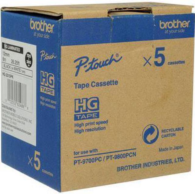 Brother HGE2315PK Label Tape 5-Pack, 12mm x 8m, Black on White