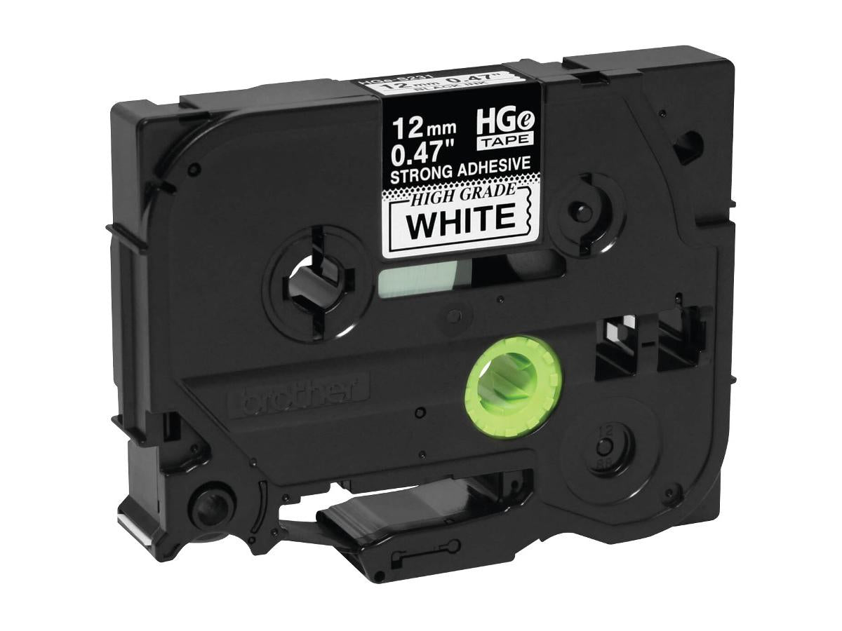 The Brother HGES2315PK is a 5-pack of 0.47 inch x 26.2 feet (12mm x 8m) label tapes featuring black ink on white backing with extra-strength adhesive, optimized for tough surfaces. Ideal for industrial or office use, these tapes provide durable performance and clear readability. TAA compliant and made in Japan, they offer both quality and compliance for government or institutional applications.