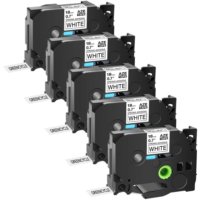 Brother 18mm Black on White Label Tape, Extra-Strength Adhesive, 5-Pack