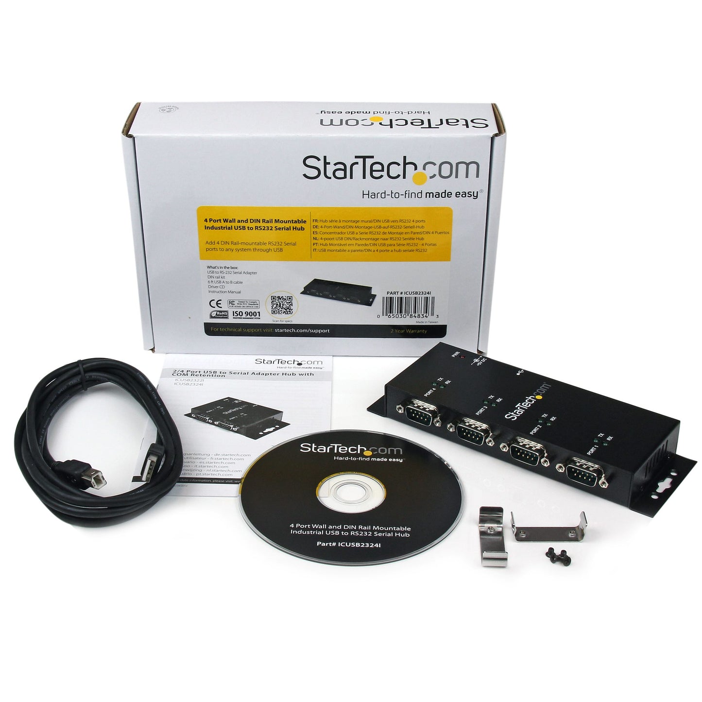 StarTech 4-Port USB to DB9 RS232 Serial Adapter Hub - ICUSB2324I