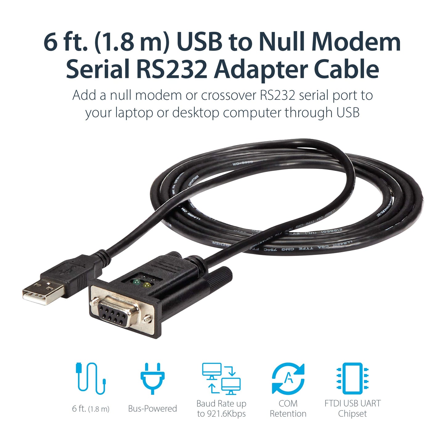 Adaptateur null modem USB vers RS232 StarTech avec FTDI - 1,8 m