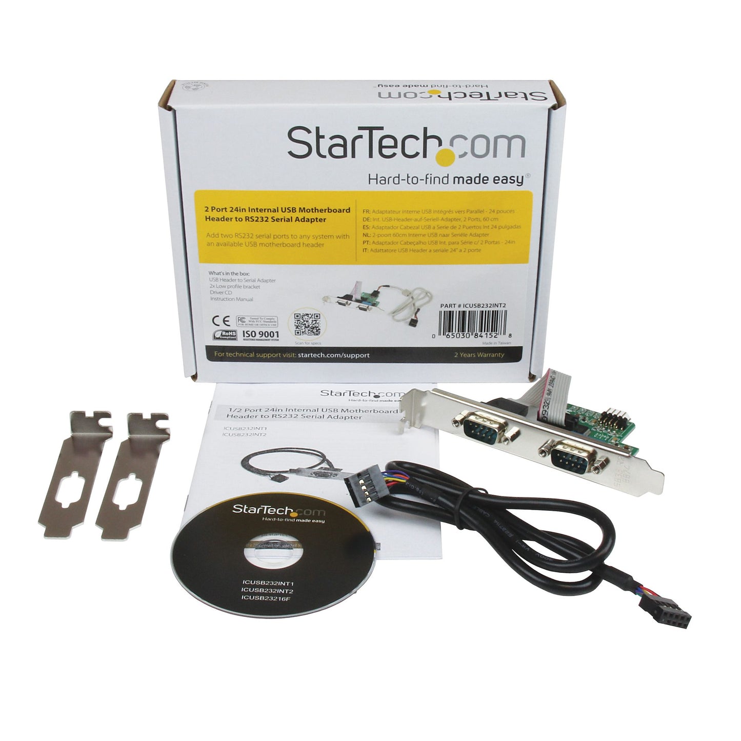 StarTech 24in USB Header to Dual RS232 Serial Adapter, DB9, ICUSB232INT2