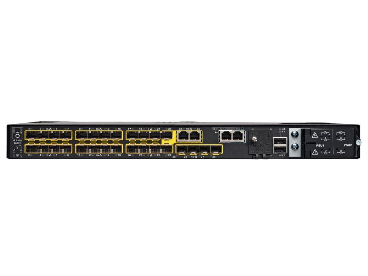 Switch IE-9320-26S2C-E - Catalyst IE9300 w/ 24 Ports GE SFP Downlinks and 4 Ports GE SFP uplinks, Stackable, NE - Rackmount - Wired - 1Gbps - Gigabit Ethernet - 4GB RAM - 8GB Flash Memory - MTBF 413687 hours - Five-year limited hardware warranty