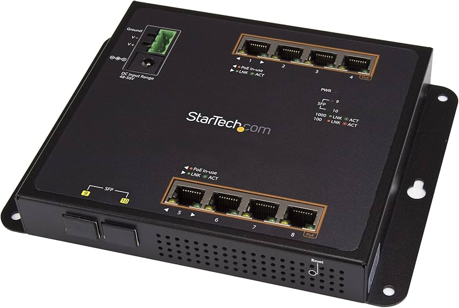 Commutateur industriel STARTECH 8+2 ports Gigabit PoE+, IP-30, montage DIN