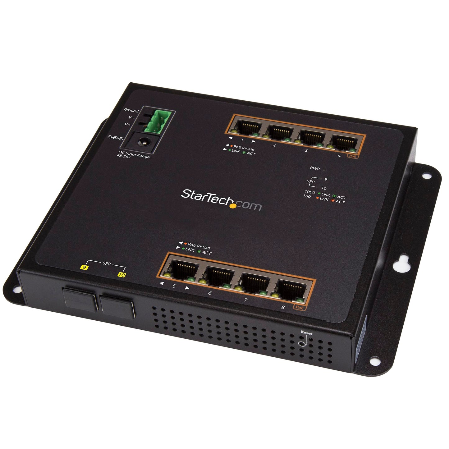 Commutateur industriel STARTECH 8+2 ports Gigabit PoE+, IP-30, montage DIN