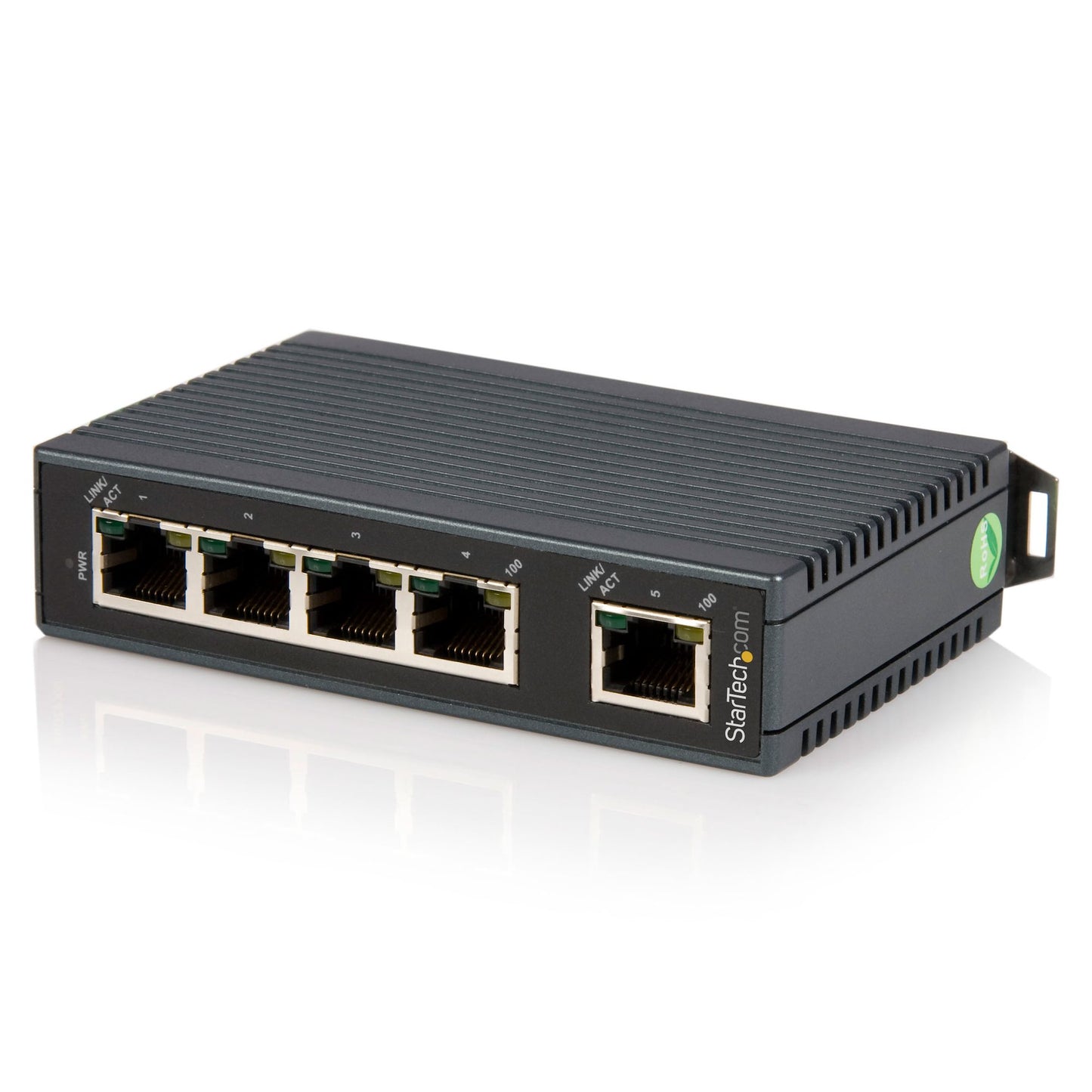 StarTech 5-Port Industrial 10/100 Ethernet Switch, DIN Mount, IP30, 12–48V DC