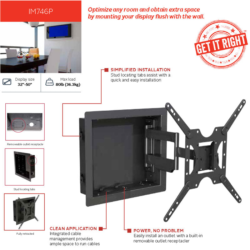 PEERLESS IM746P In-Wall Mount for 32"–50" Displays