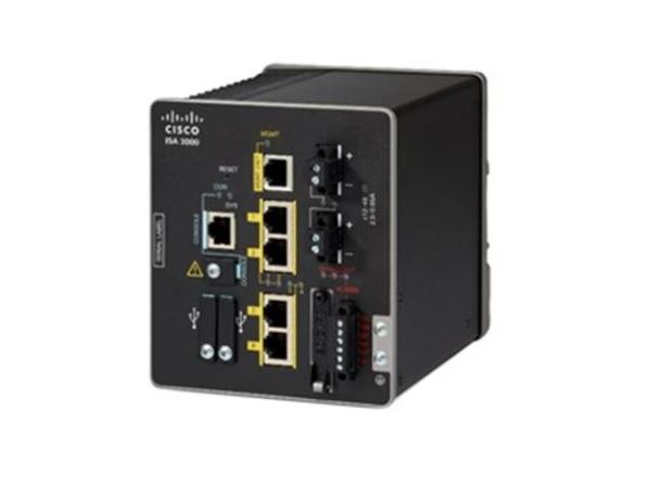 Cisco Secure Firewall ISA3000 offers high-performance Gigabit Ethernet connectivity and centralized security in industrial environments. Featuring a 4-core Intel Atom processor, 8 GB DRAM, and a 64 GB solid-state drive, it supports up to 50,000 concurrent sessions and 2,700 new sessions per second. Specifically engineered with a hardened design for rugged use, it ensures network edge protection in power substations, oil and gas applications, and transportation systems.