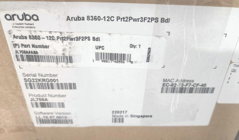 HP Aruba 8360-12C Prt2Pwr3F2PS 40Gbps Switch, 12-Port