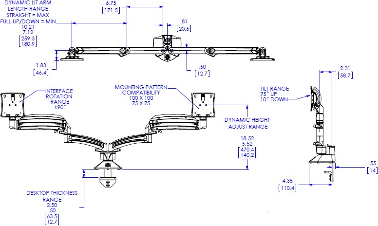 Support de poste de travail à hauteur réduite CHIEF K1D220BXRH, noir