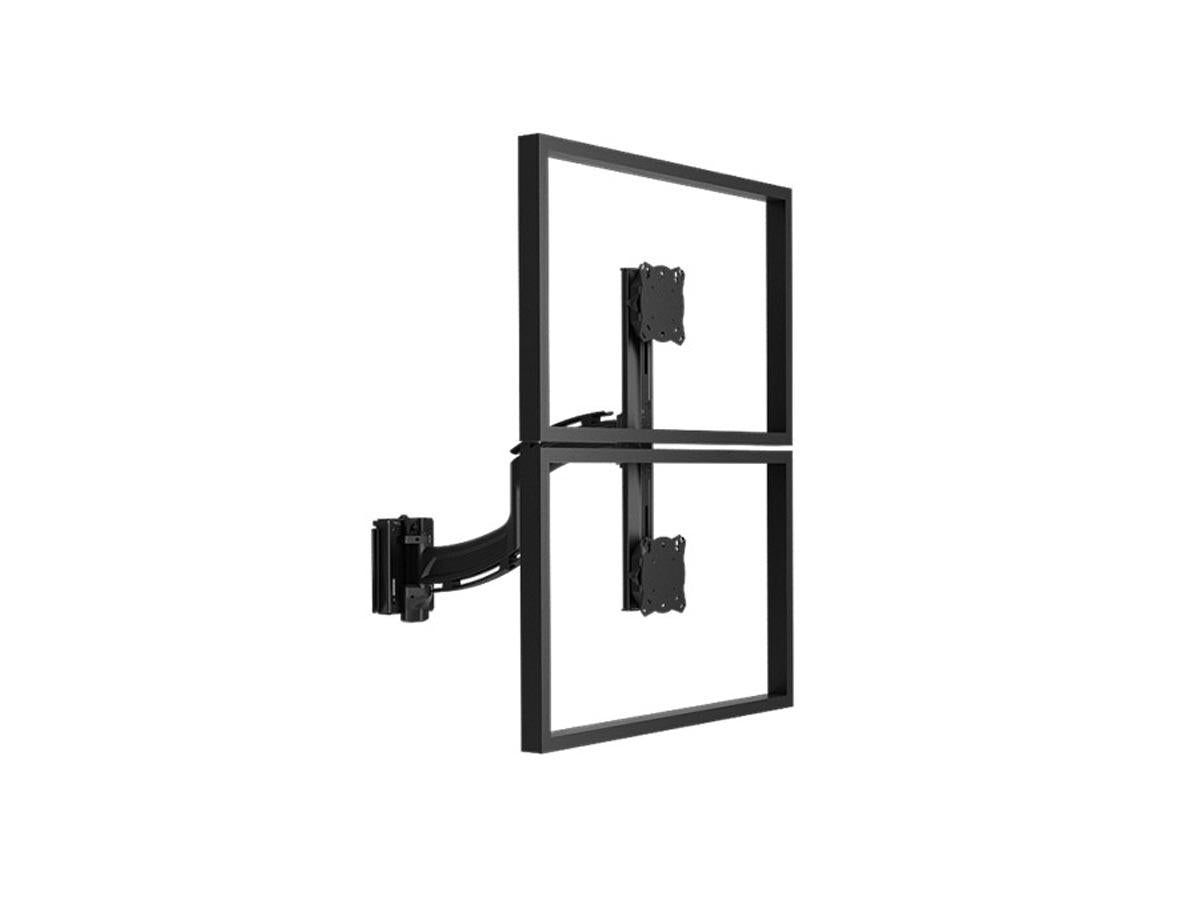 The Chief K4S120B Kontour Array Focal Adjustable Slat-Wall Mount offers a space-saving, ergonomic solution for displaying dual monitors up to 24 inches each. Designed with swivel and pan adjustment capabilities, it enhances user comfort and productivity for professional environments. Perfectly suited for commercial workstations and command centers, this black mount complies with TAA requirements and is proudly manufactured in the United States.