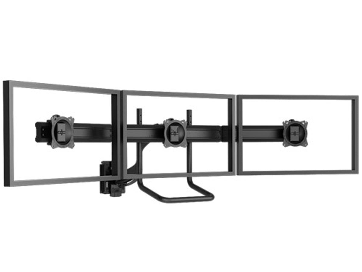 The CHIEF KONTOUR K4S310B is a black slat-wall-mounted monitor accessory designed for streamlined multi-screen configurations. Supporting 10" to 24" displays, this mount offers tool-free adjustment and integrated cable management for effortless setup and a clean workspace. TAA compliant and manufactured in the USA, it is ideal for command centers, healthcare, and professional environments.