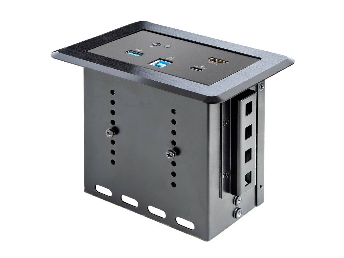 The STARTECH In-Table Conference Room Laptop Dock is a discreet, in-desk docking solution designed for seamless integration in modern collaborative spaces. Equipped with USB-C, USB-A, and HDMI ports supporting 4K video, it delivers 60W Power Delivery and high-speed data transfer with USB 3.0. Compatible across platforms, this universal dock ensures streamlined connectivity for any conference setup.