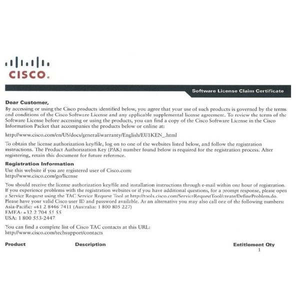 CISCO E-Delivery ASR1000 MACSEC 100G License, Spare