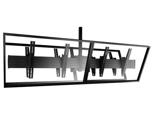 The CHIEF LCB2X1U Fusion mount offers a robust ceiling solution for displaying two large-format screens back-to-back in a side-by-side configuration. Ideal for digital signage applications, this ceiling-mounted 2 x 1 menu board is TAA compliant and manufactured in the United States, ensuring both reliability and regulatory compliance. Its sleek black finish complements professional AV environments.