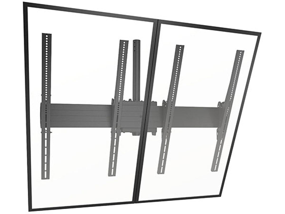 The CHIEF LCM2X1UP is a professional-grade ceiling mount designed for side-by-side portrait display configurations. Built in the USA, this black-finished mount accommodates a universal mounting pattern and provides tool-free adjustments for quick setup and alignment. Ideal for commercial video installations, it also features Centris tilt technology for flexible viewing angles and usability.