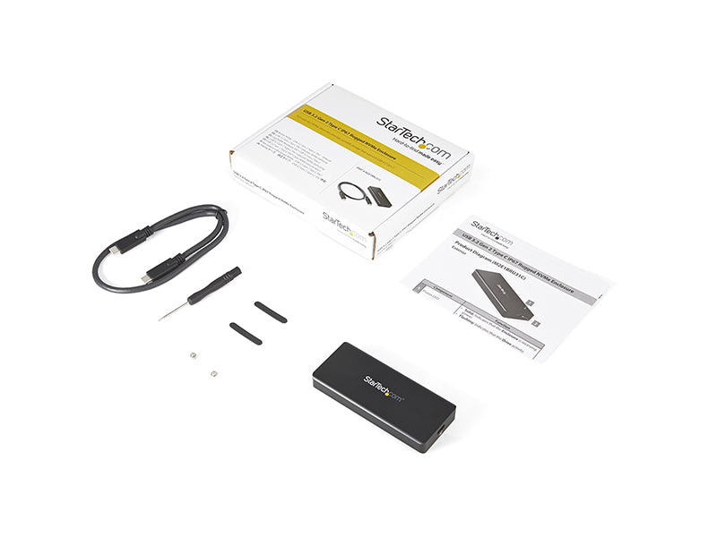 This rugged USB-C enclosure by StarTech provides a high-speed external storage solution for PCIe M.2 NVMe SSDs. With support for USB 3.1 Gen 2 and PCI Express 3.0, it delivers transfer rates up to 1GB/s. Designed with a solid aluminum IP67-rated housing, it's ideal for data protection in harsh environments.
