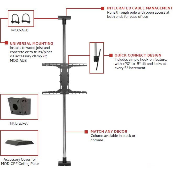 PEERLESS MOD-P100 50mm Extension Pole, 1.0m Chrome