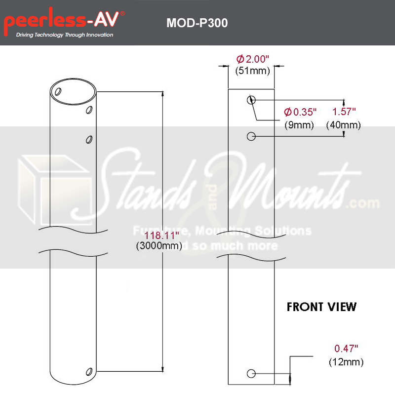 PEERLESS MOD-P300-B 3M Black Cuttable Extension Pole