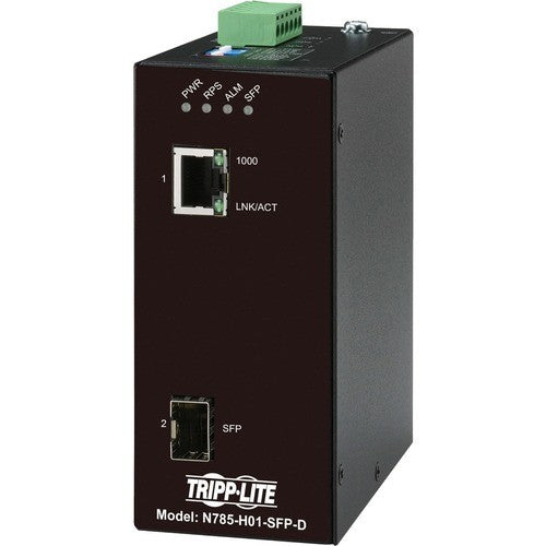 Eaton Tripp Lite Series Hardened Gigabit Fiber to Ethernet Media Converter, 10/100/1000 Mbps, RJ45/SFP, -10degrees to 60degreesC, DC Power, TAA