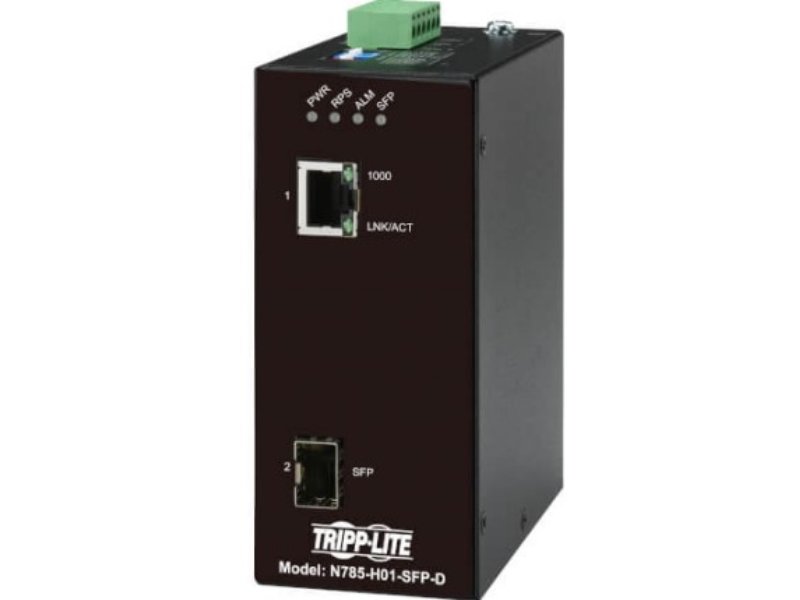 Eaton Tripp Lite Series Hardened Gigabit Fiber to Ethernet Media Converter, 10/100/1000 Mbps, RJ45/SFP, -10degrees to 60degreesC, DC Power, TAA