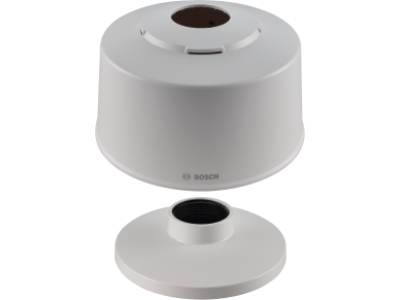 The Bosch Pendant Interface Plate NDA-5070-PIPW is a camera accessory designed to ensure secure mounting and weather protection for select FLEXIDOME panoramic models. Constructed from durable plastic and finished in signal white (RAL 9003), it includes a weather cap for added resilience in outdoor installations. This mounting solution is especially suited for professional surveillance applications requiring reliable performance and compliance with TAA regulations.
