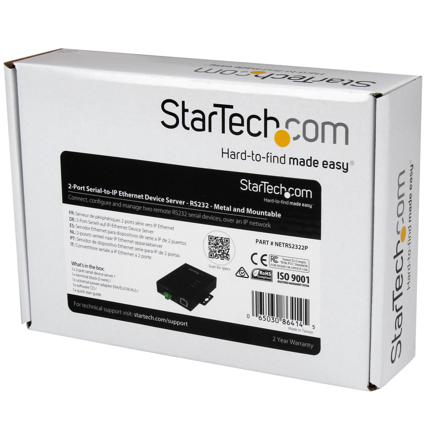 Serveur de périphériques Ethernet série vers IP StarTech à 2 ports (NETRS2322P)