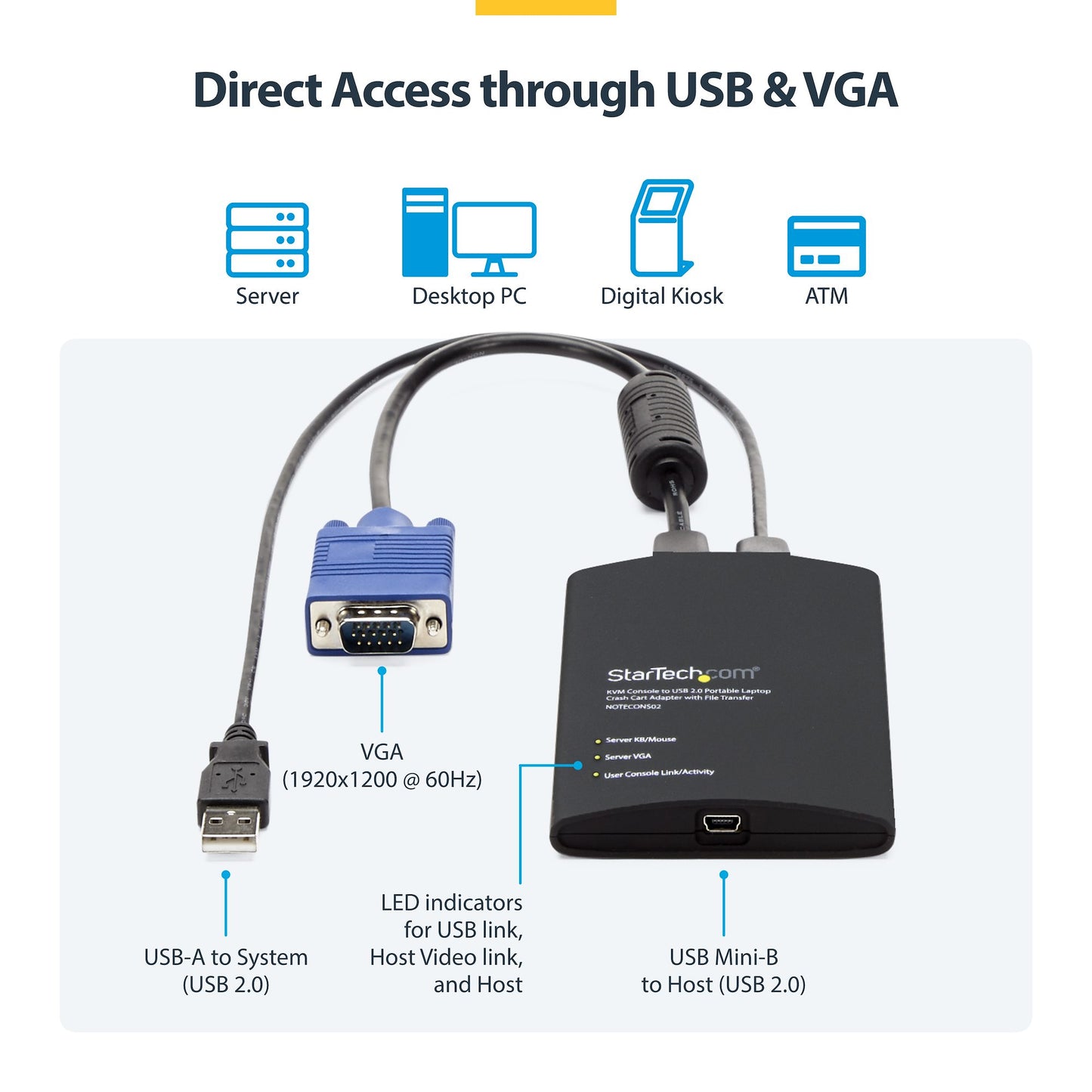 Adaptateur USB pour chariot de secours STARTECH NOTECONS02 - Accès VGA et USB