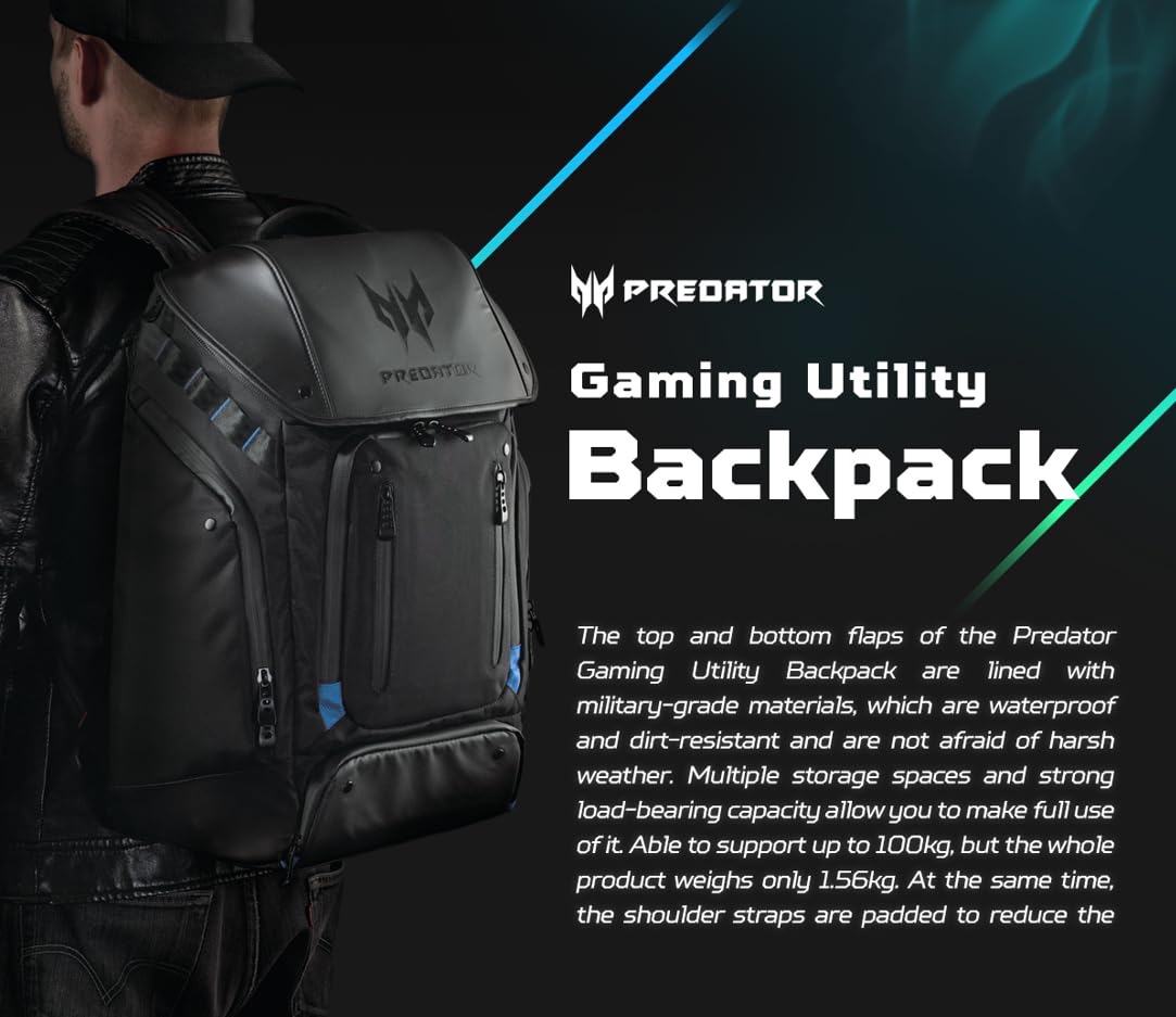 Sac à dos utilitaire ACER Predator bleu sarcelle, compatible avec les ordinateurs portables jusqu'à 17 pouces