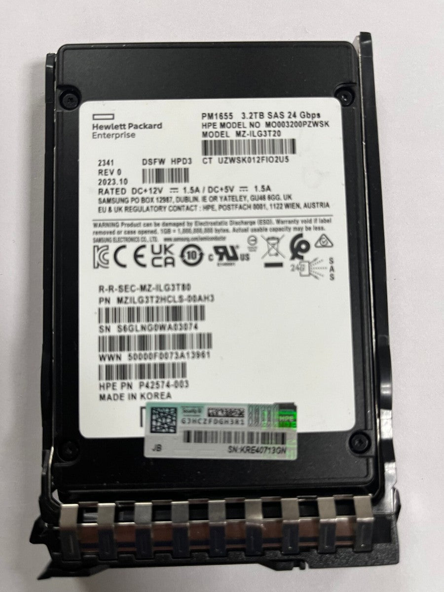 HPE 3.2TB SAS MU SFF SSD, 2.5in, 24Gbps, P49053-B21