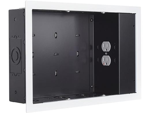 The CHIEF IN-WALL SMALL WHT with SurgeX 1 Outlet offers an integrated power solution in a low-profile form designed for professional AV installations. With a focus on clean cable management and reliable power protection, this in-wall accessory is compliant with TAA standards and manufactured in the United States. Ideal for commercial display setups, it enhances both safety and aesthetics.