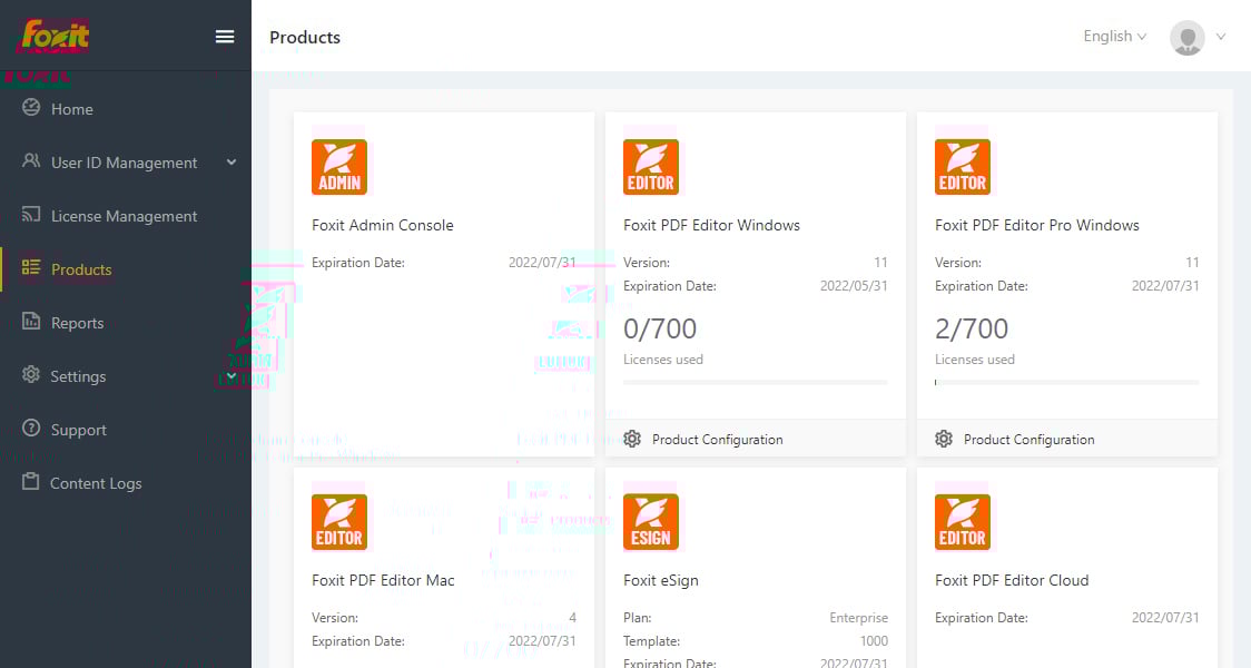 Solution hébergée de console d'administration FOXIT – Licence par utilisateur/an