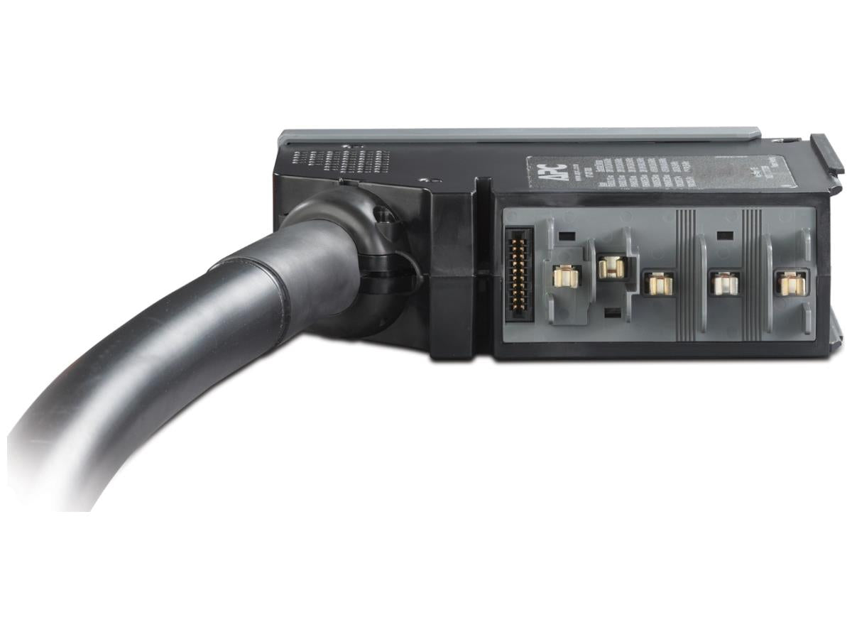APC IT Power Distribution Module 3 Pole 5 Wire 40A IEC 309 860cm. Designed to meet the robust demands of modern IT environments, it features an automatic circuit breaker with a 40A capacity, IEC 60309 connectors, and integrated 28-foot power cable. Ideal for use with compatible PDU models in enterprise data centers.