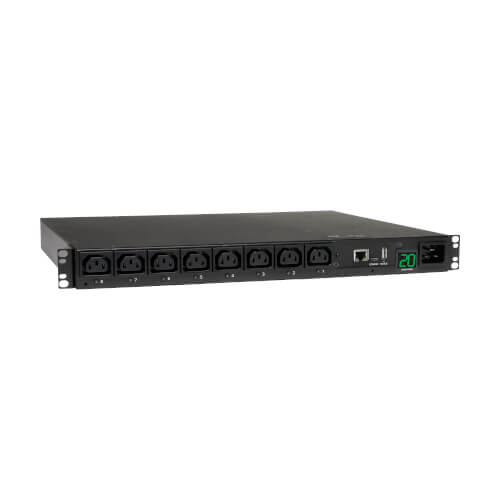 Eaton 3.7kW Single-Phase 208/230V Switched PDU - LX Platform, 8 C13 Outlets, C20 Input with L6-20P Adapter, 2.4m Cord, 1U Rack-mount, TAA