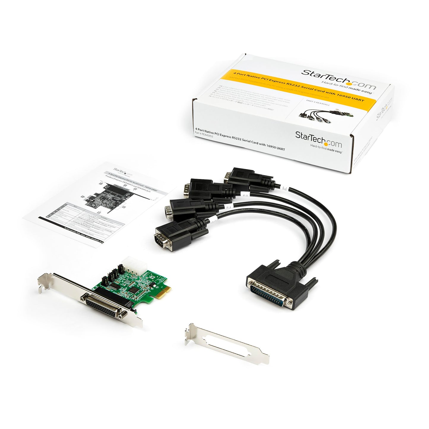 Carte adaptateur série DB9 StarTech 4 ports PCIe RS232 PEX4S953