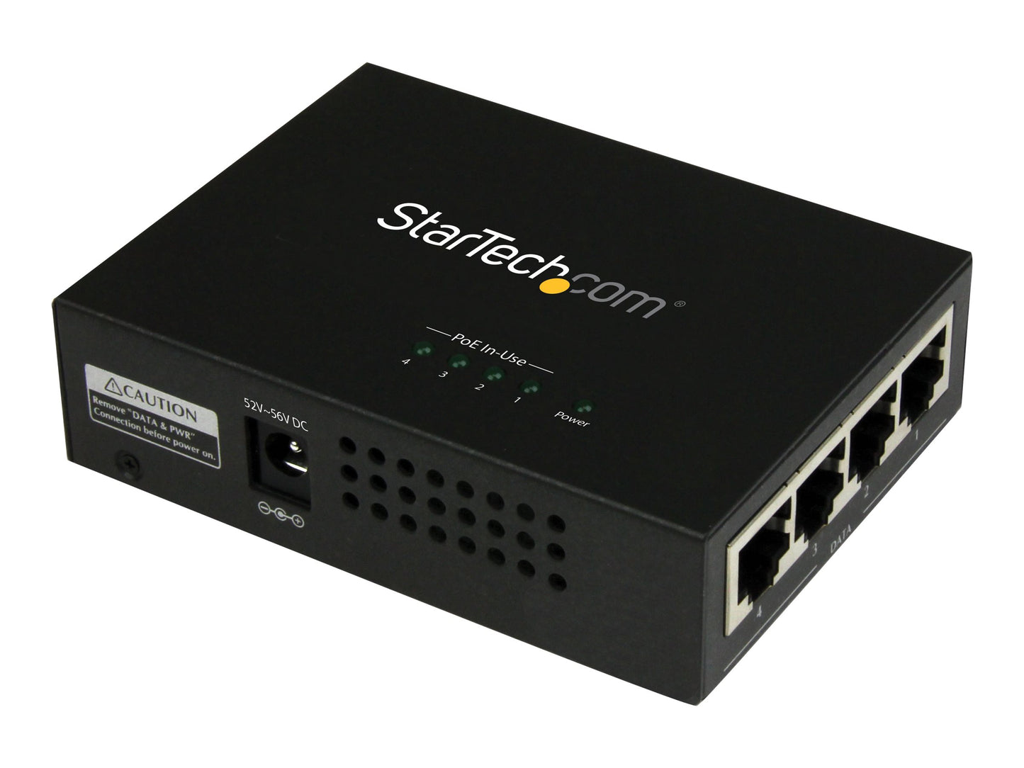 StarTech 4-Port Gigabit PoE+ Midspan Injector, 802.3af/at, Wall-Mountable