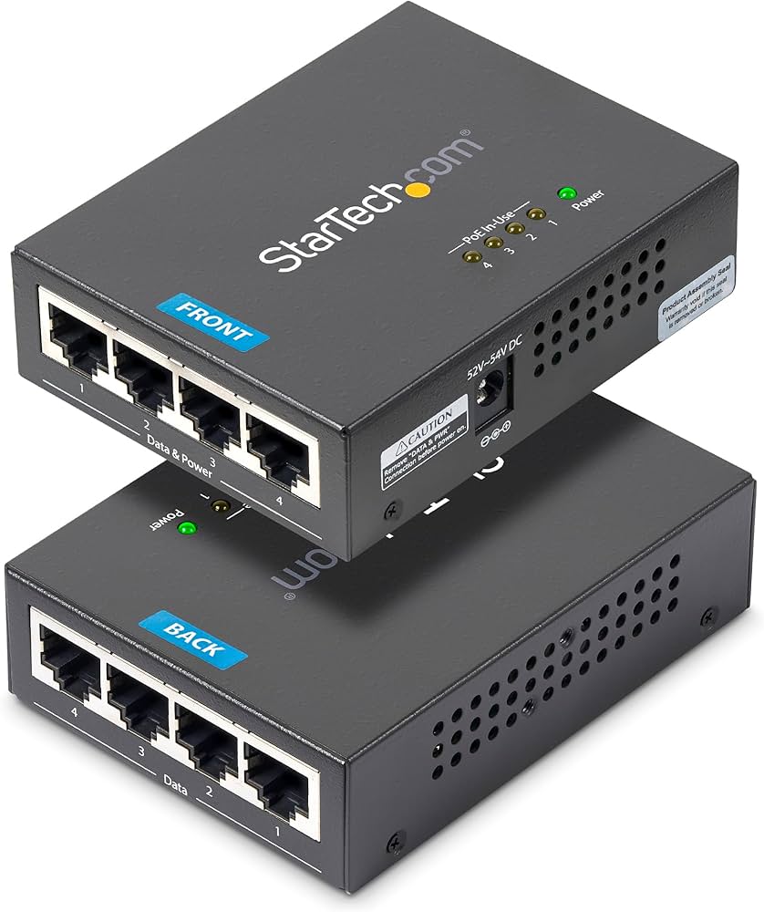 StarTech 4-Port Gigabit PoE+ Midspan Injector, 802.3af/at, Wall-Mountable