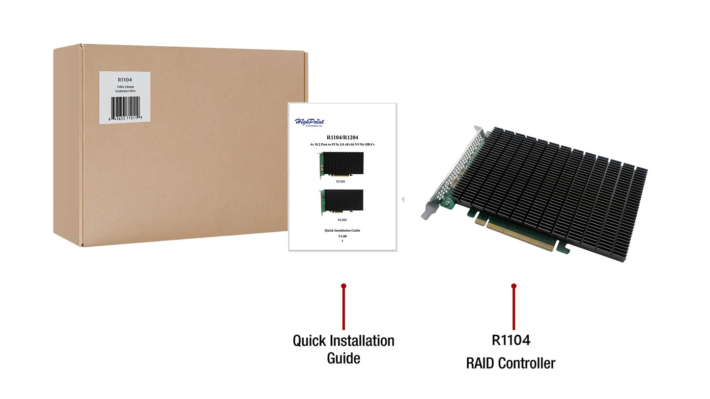 HighPoint R1104 PCIe 3.0 x16 4-Port M.2 NVMe HBA Controller