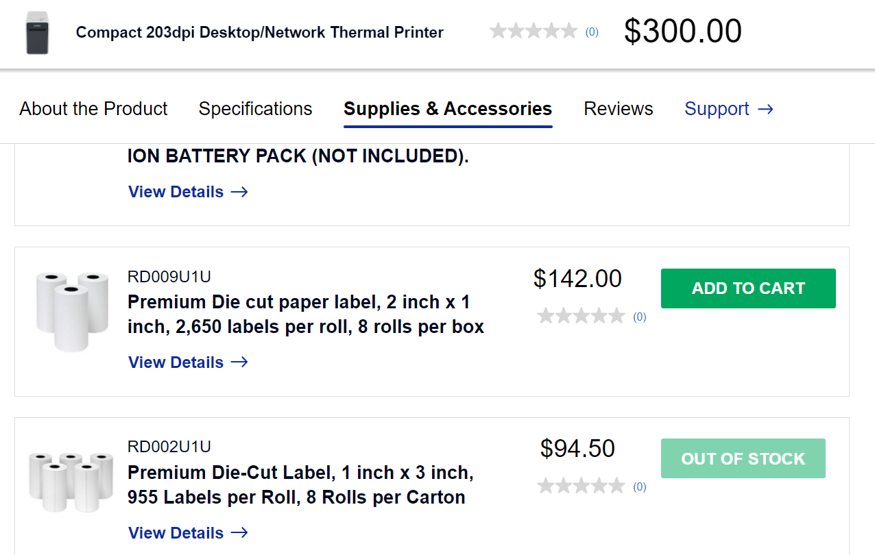 Brother 2"x1" DT Premium Paper Labels, 2650/Roll, 8 Rolls/Case