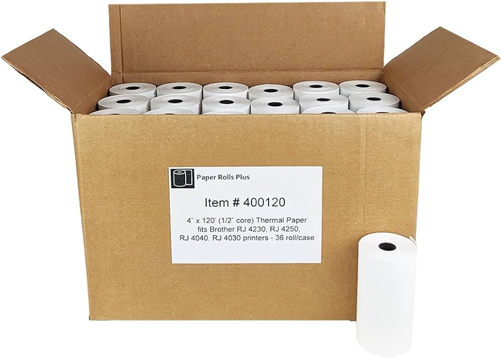 Papier pour reçus standard BROTHER RDM01U5 4 pouces, boîte de 36 rouleaux