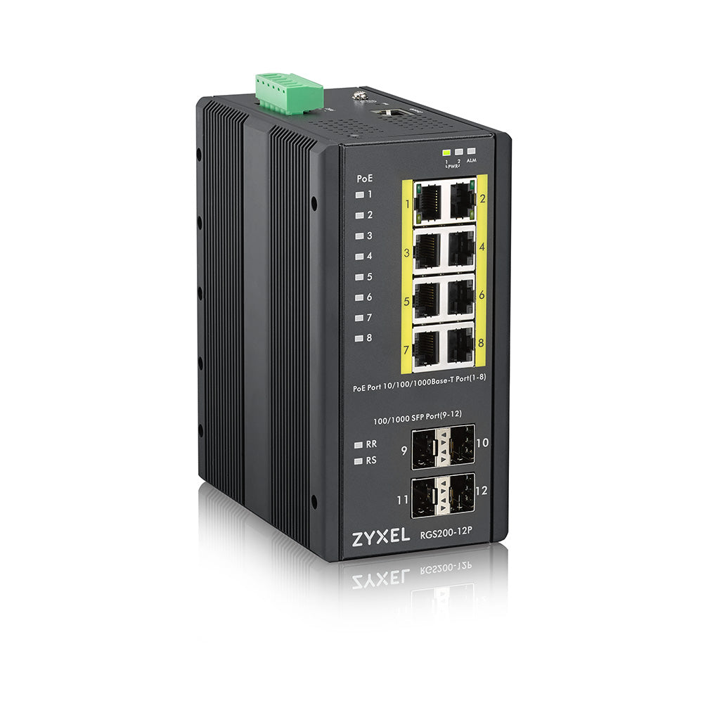 ZYXEL RGS200-12P 12-Port GbE PoE+ Industrial Managed Switch