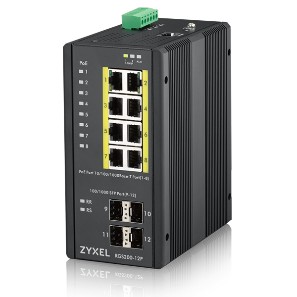 ZYXEL RGS200-12P 12-Port GbE PoE+ Industrial Managed Switch
