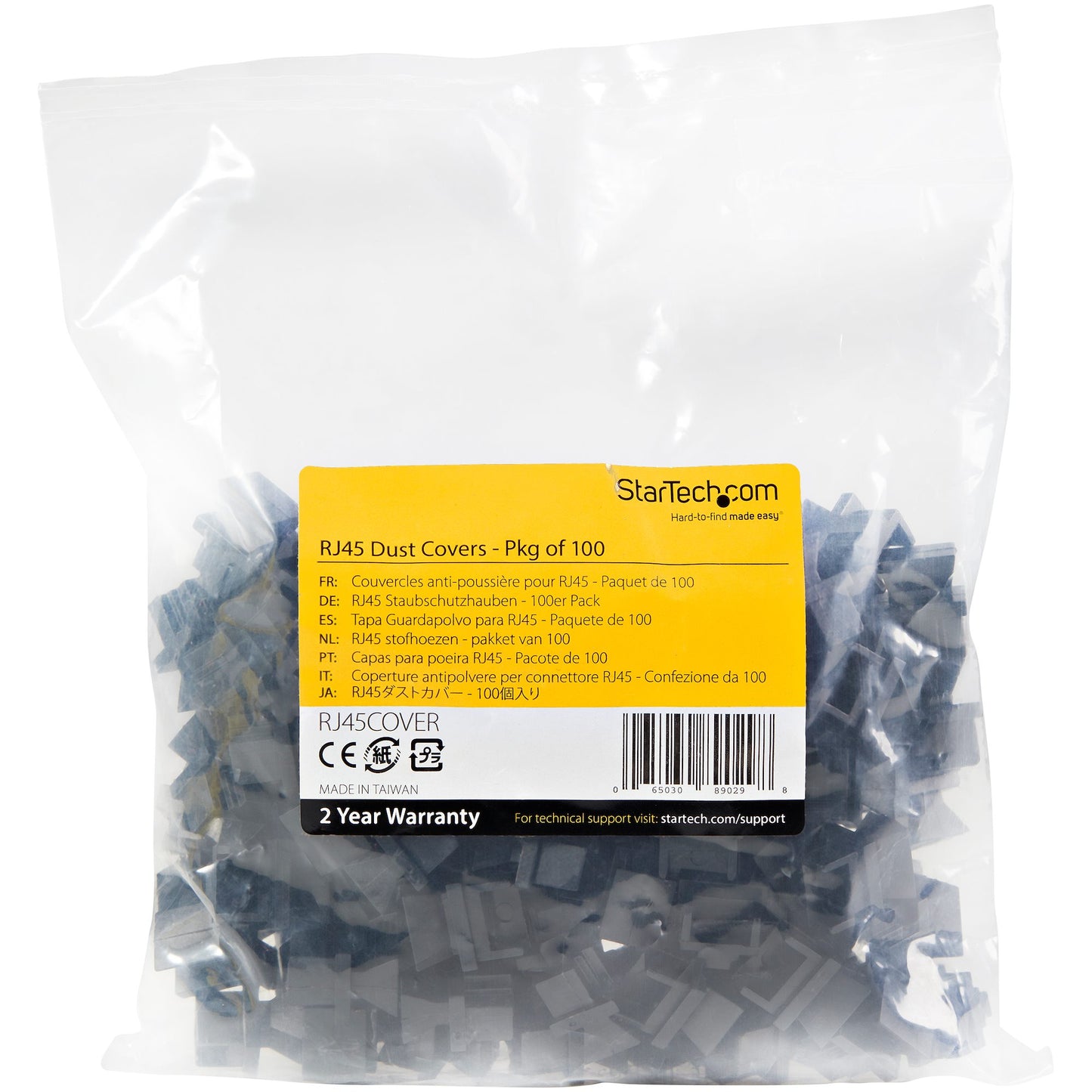 STARTECH RJ45 Dust Covers, Black, 100-Pack, PVC, Snap-In