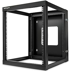 StarTech 12U Open Frame Hinged Wall-Mount Server Rack, Steel, Black